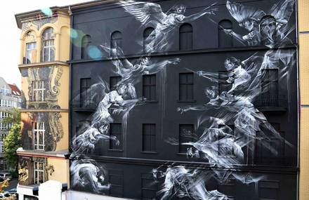 Big Wall Street Art Featuring Ghostly Frescos