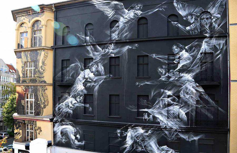 Big Wall Street Art Featuring Ghostly Frescos
