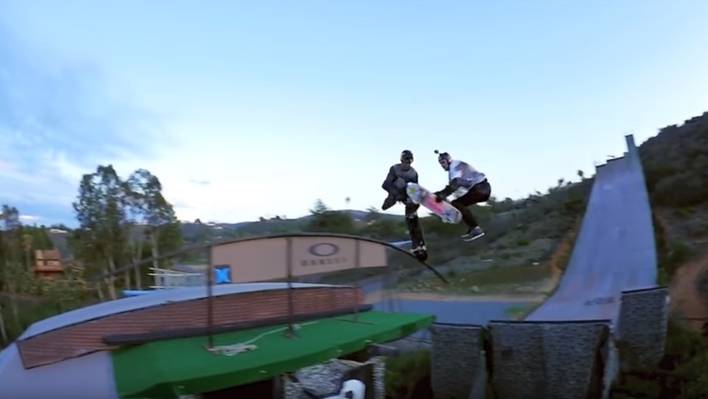 Skateboarders Switch Their Boards in The Air