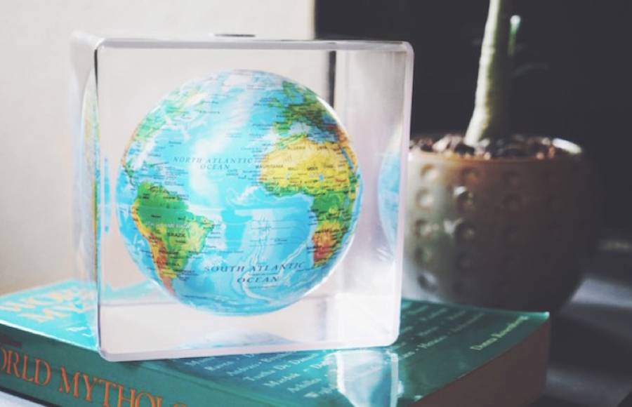 Solar-Powered Globe in a Transparent Cube