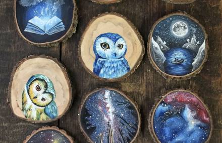 Tiny Paintings on Recycled Wood Pieces