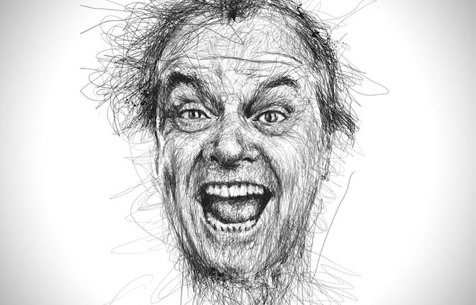 Celebrity Portraits Scribbling Without Lifting the Pen