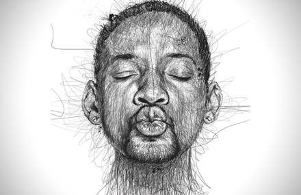 Celebrity Portraits Scribbling Without Lifting the Pen