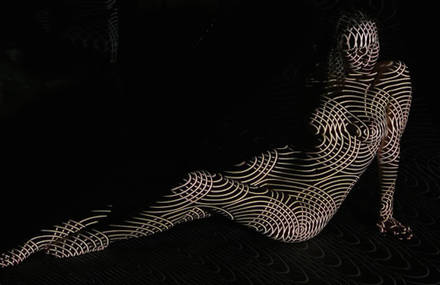 Light Patterns Projected on Women Naked Bodies