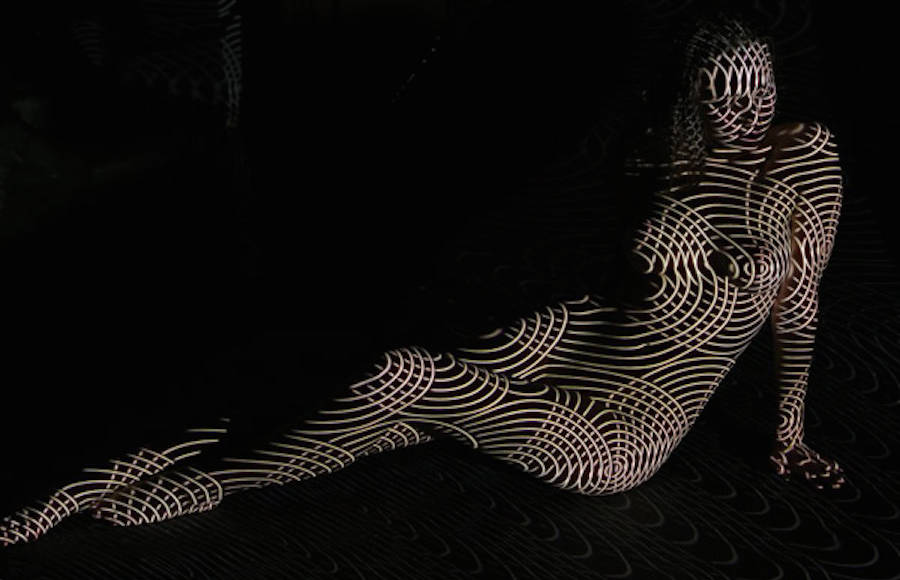 Light Patterns Projected on Women Naked Bodies