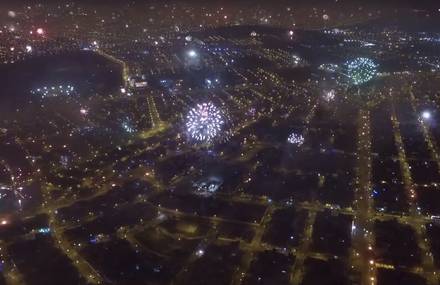 Fireworks Exploding Filmed by a Drone