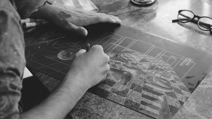 Drypoint Engraving of a Surreal Illustration