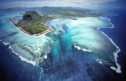 Incredible Aerial Illusion of an Underwater Waterfall in Mauritius
