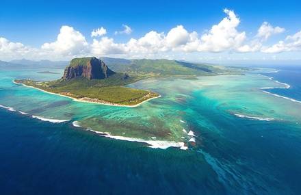 Incredible Aerial Illusion of an Underwater Waterfall in Mauritius