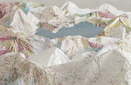 Three Dimensional Landscapes Made of Maps & Books