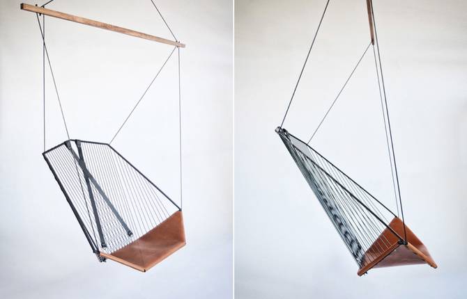 Leather and Steel Made Suspended Chair