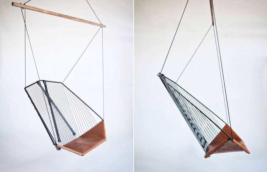 Leather and Steel Made Suspended Chair