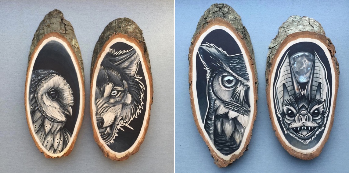 paintinganimalswoodslices1