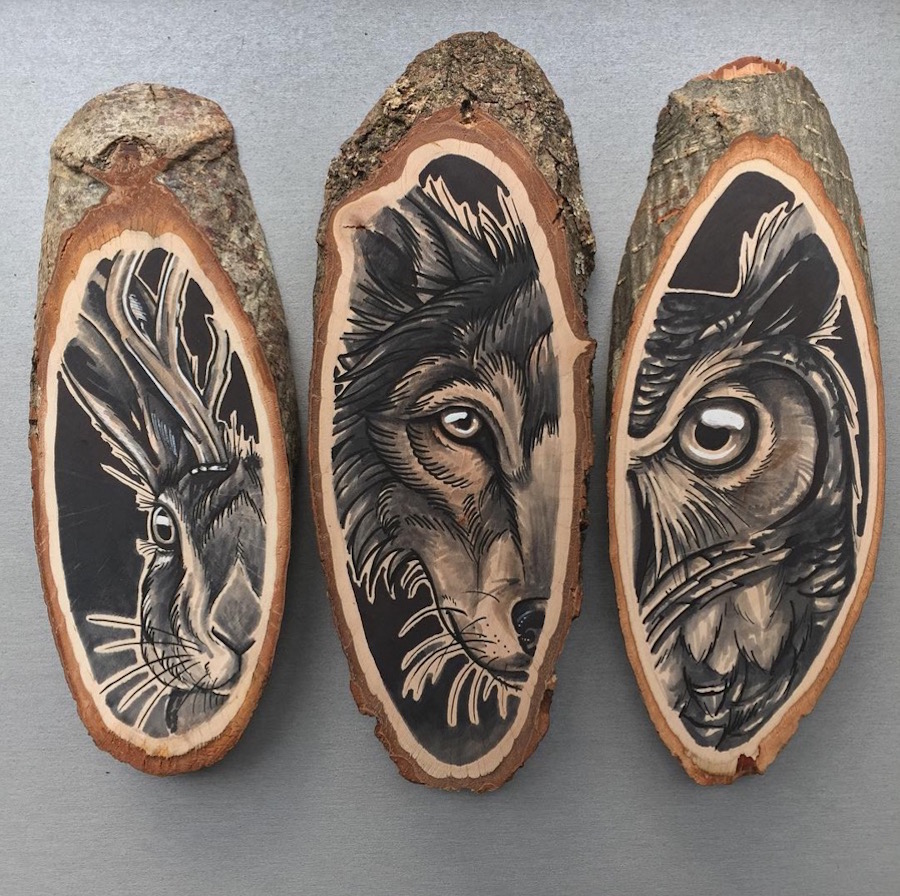 paintinganimalswoodslices7