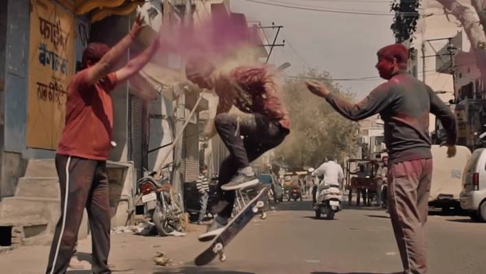 Skating The Holi Festival of Colors in India