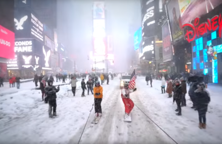 Snowboarding in New York During Snowstorm