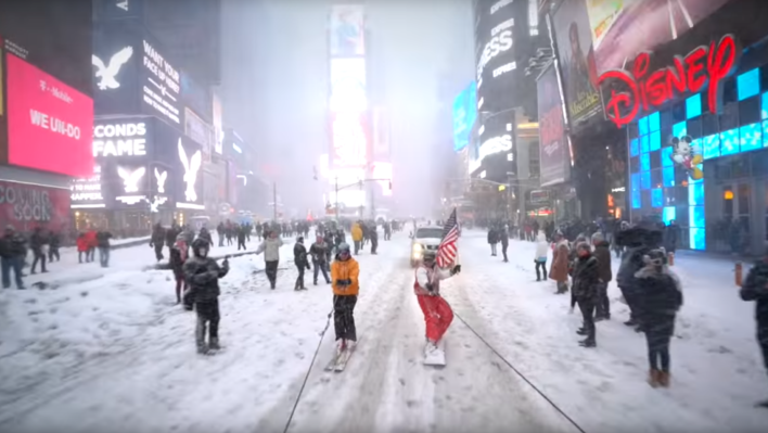 Snowboarding in New York During Snowstorm