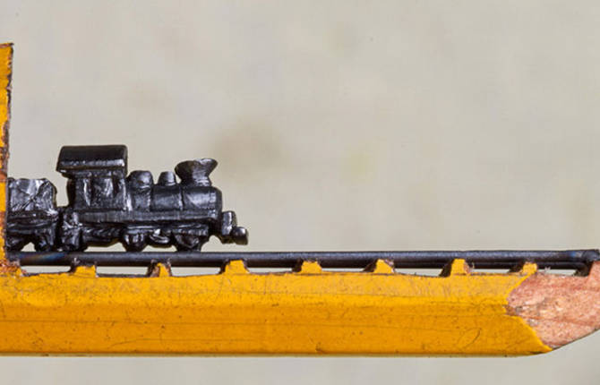 Trains on Rails Pencil Sculptures