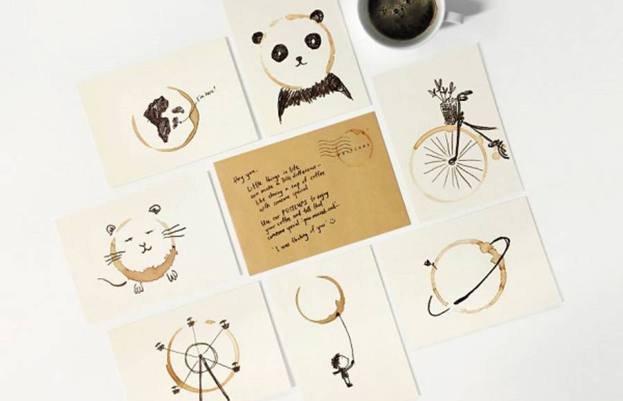 Inventive Series of Postcards made with Coffee Marks
