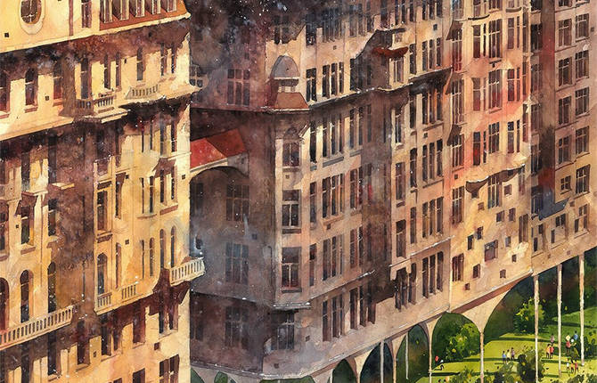 Dreamlike Architectural Watercolor Paintings