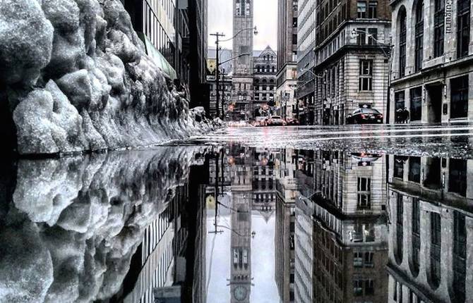 Parallel Worlds of City Rain Reflections in Toronto