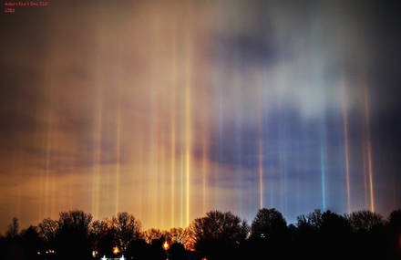 Cold Weather Phenomenon Displaying Beautiful Light Pillars in the Sky