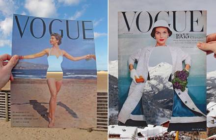 Vintage Vogue Covers Cut & Juxtaposed with Natural Backgrounds