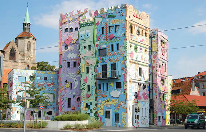 A Psychedelic and Cartoons Painted Building in Germany