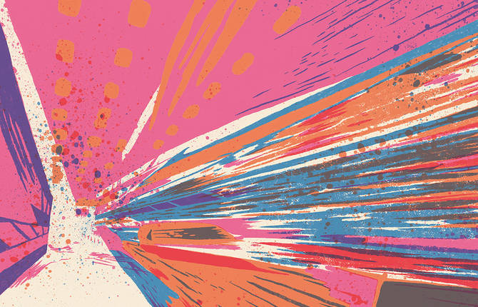 Tricolored Illustrations Inspired by a Random Walk using Google Street View