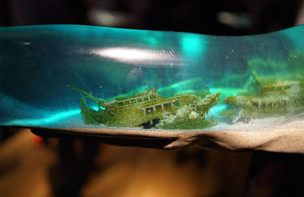 Wonderful Ocean Scenes Inside Translucent Whale Sculptures