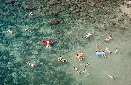 Aerial Plans of Vacationers on the Beach