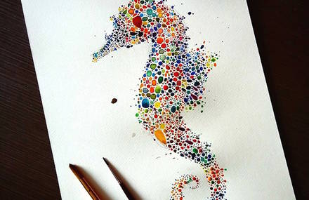 Animals Drawings Made with Multicolored Dots