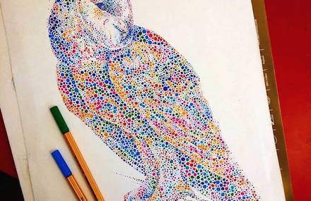 Animals Drawings Made with Multicolored Dots