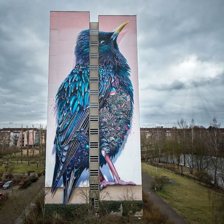 Impressive Giant Bird Mural in Berlin-3