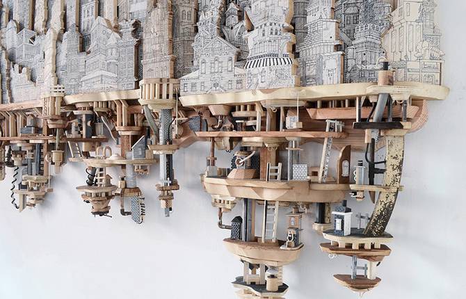 Miniature Cities Built with Carvings and Illustrations