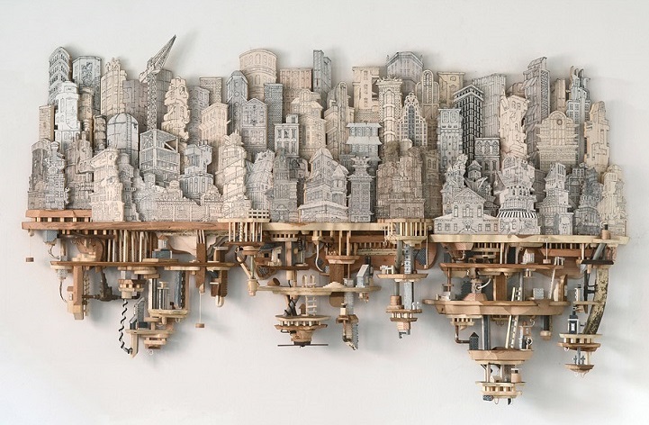 Miniature Cities Built with Carvings and Illustration 14