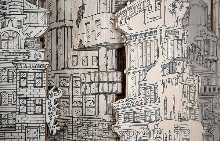 Miniature Cities Built with Carvings and Illustration 15