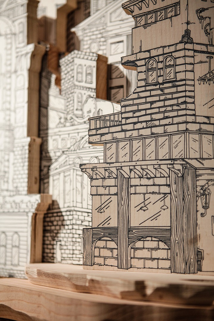 Miniature Cities Built with Carvings and Illustration 19