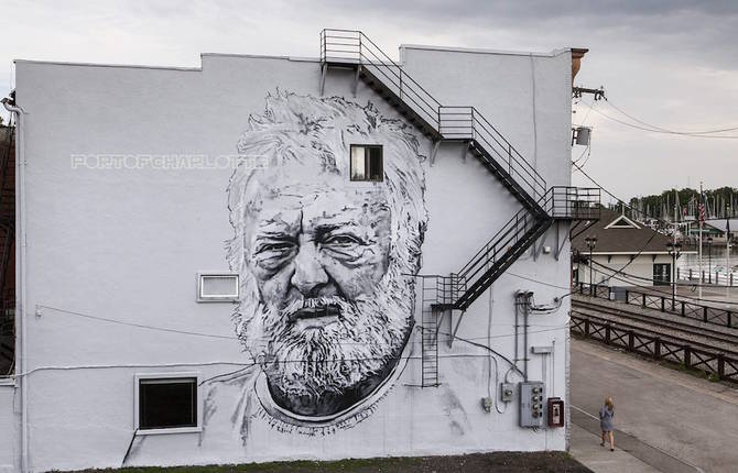 Realistic Giant Portraits on Murals by ECB