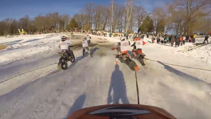 Skiers Towed by Motorbikes