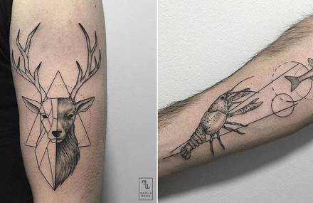 Thrilling Geometric Black and White Tattoos