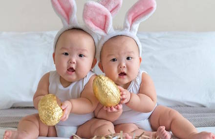 Baby Twins dressed in Cute Matching Outfits