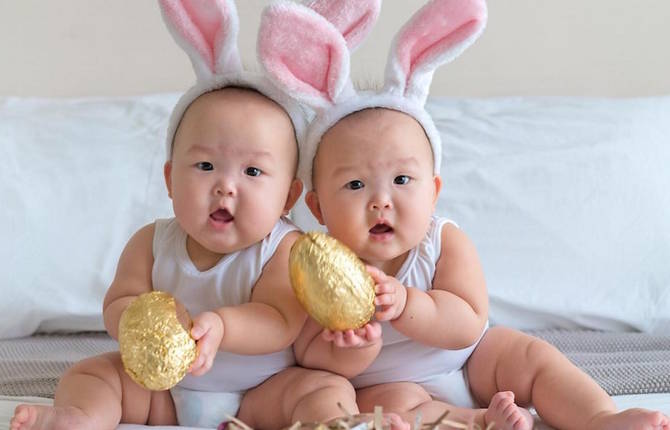 Baby Twins dressed in Cute Matching Outfits
