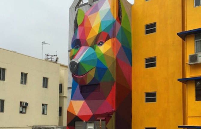 Impressive Geometric Bear Mural