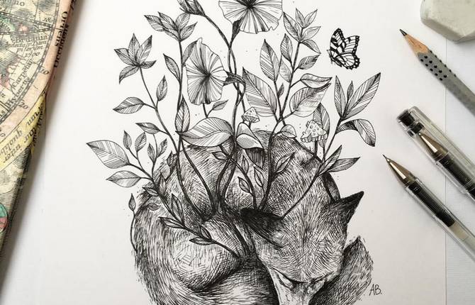 Poetic Surreal Black Ink Pen Illustrations