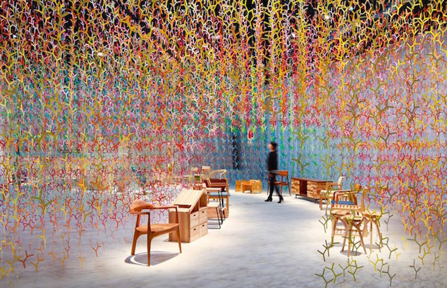 Beautiful Installation with 20 000 Suspended Colorful Branches