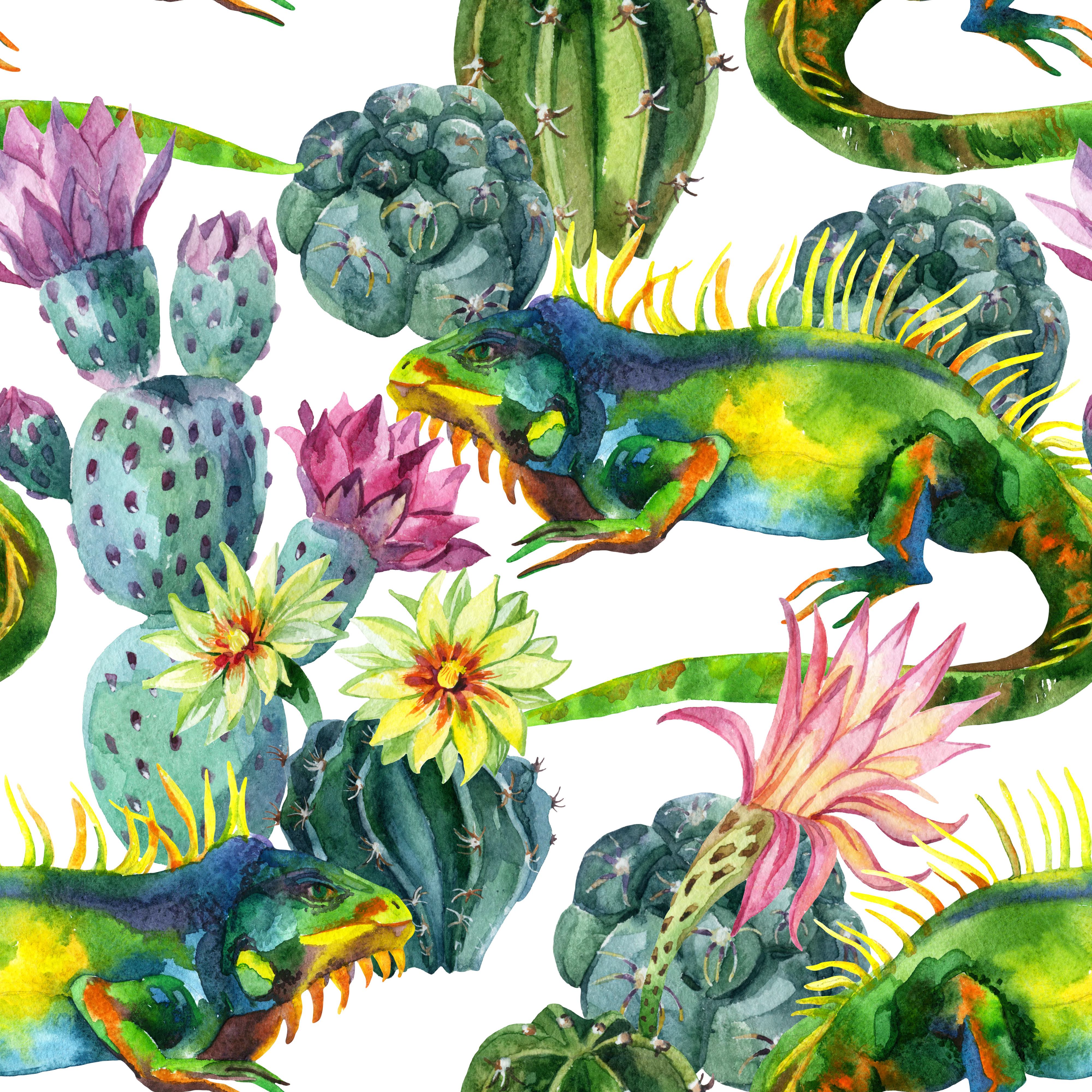 Watercolor seamless cactus pattern