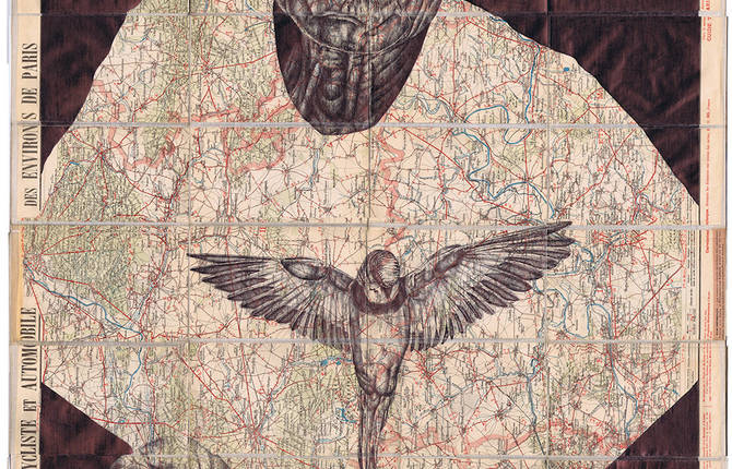 Ballpoint Pen Illustrations on Vintages Maps