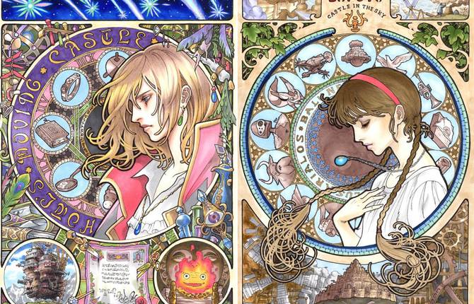 Art-Nouveau inspired Portraits of Miyazaki Characters