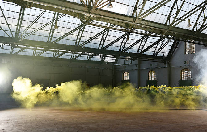 Colorful Smoke Emphasizing Industrial Buildings in Brussels